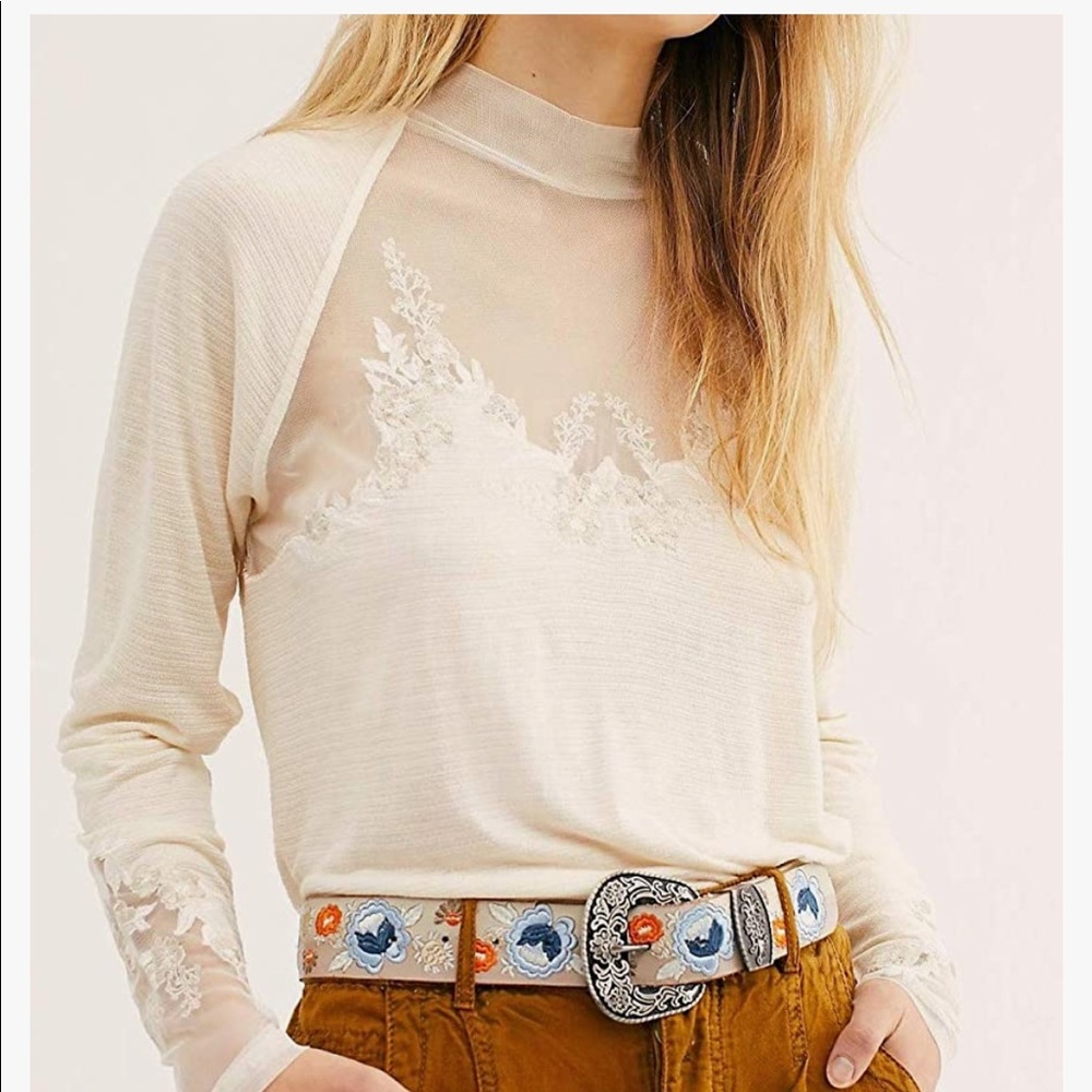 Free People Women's Saheli Mesh Embroidery Top